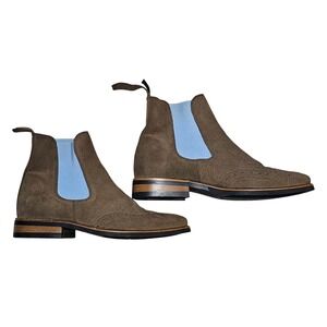 Portuguese Handmade Penrie Suede Boots Brown Light Blue Accent Wm Sz 8/EU 38